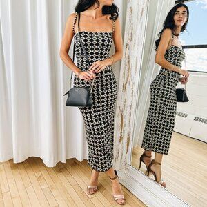 NWT NANUSHKA ALEXA DIAMOND CHECK BLACK RECYCLED MESH JERSEY CINCHED DRESS - XXS
